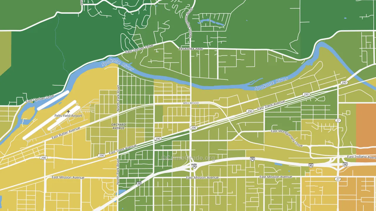 Millwood, WA Map of Vehicle Theft Rates