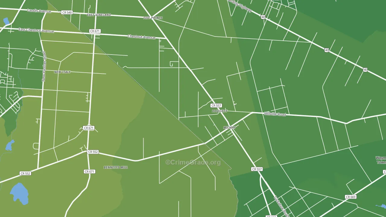 Milmay, NJ Map of Vehicle Theft Rates
