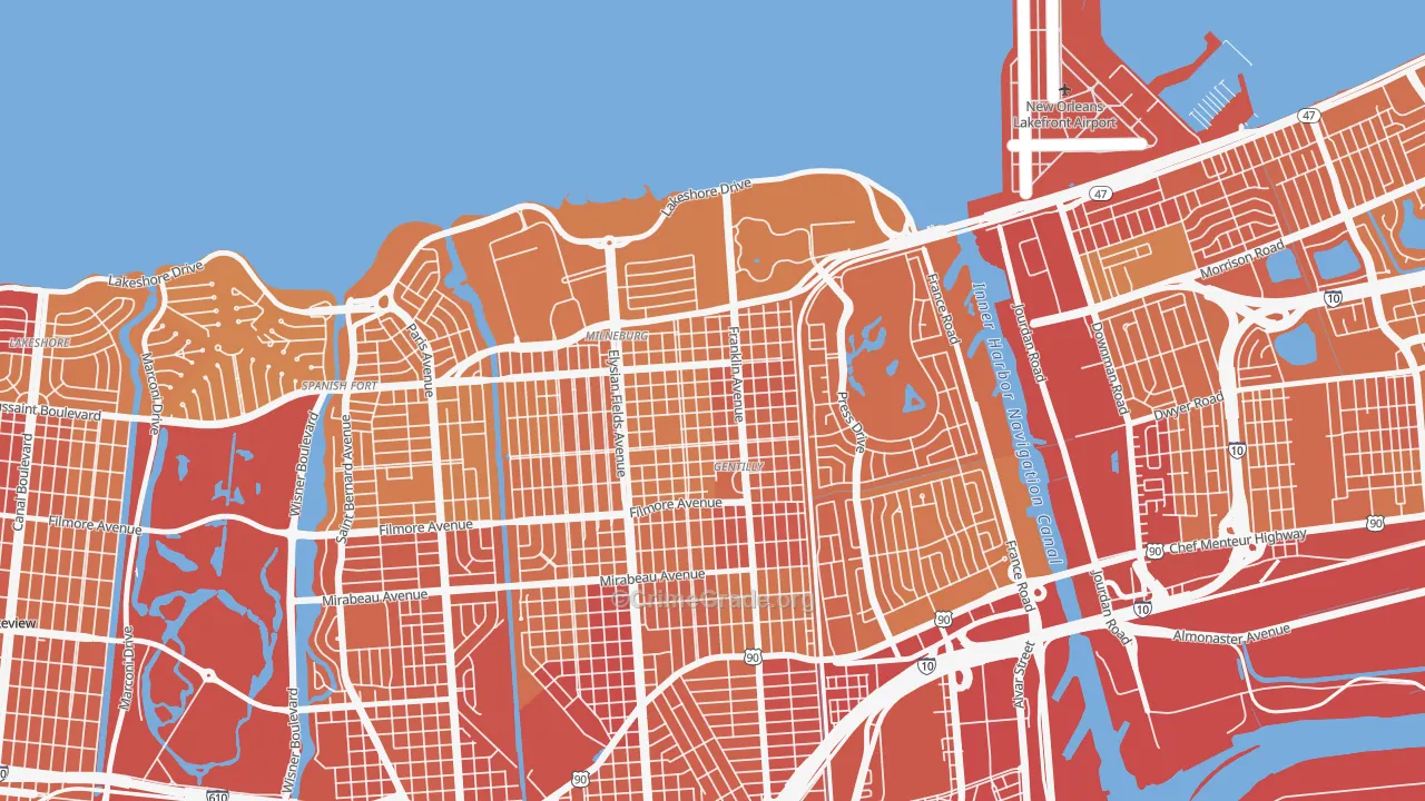 Milneburg, New Orleans, LA Map of Vehicle Theft Rates