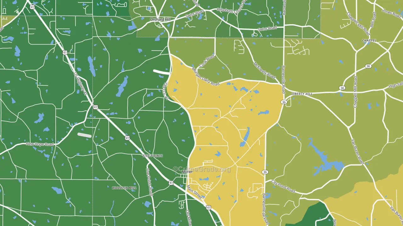 Milner, GA Map of Vehicle Theft Rates