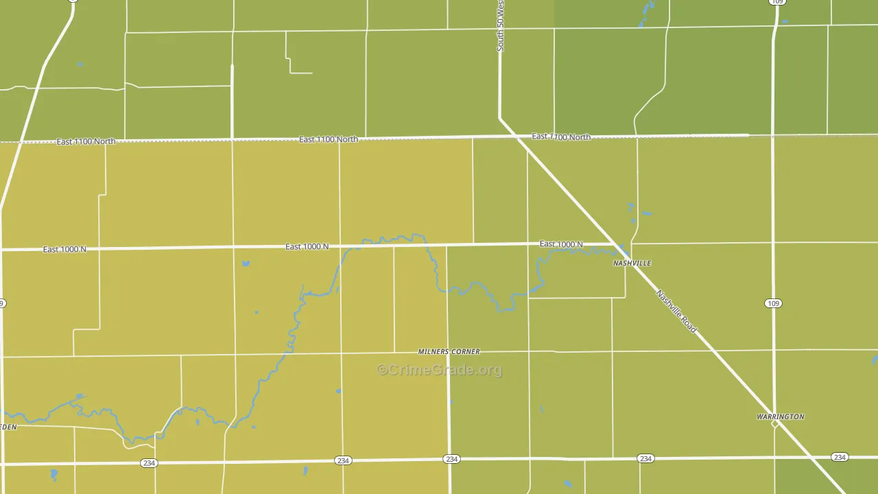 Milners Corner, IN Map of Vehicle Theft Rates
