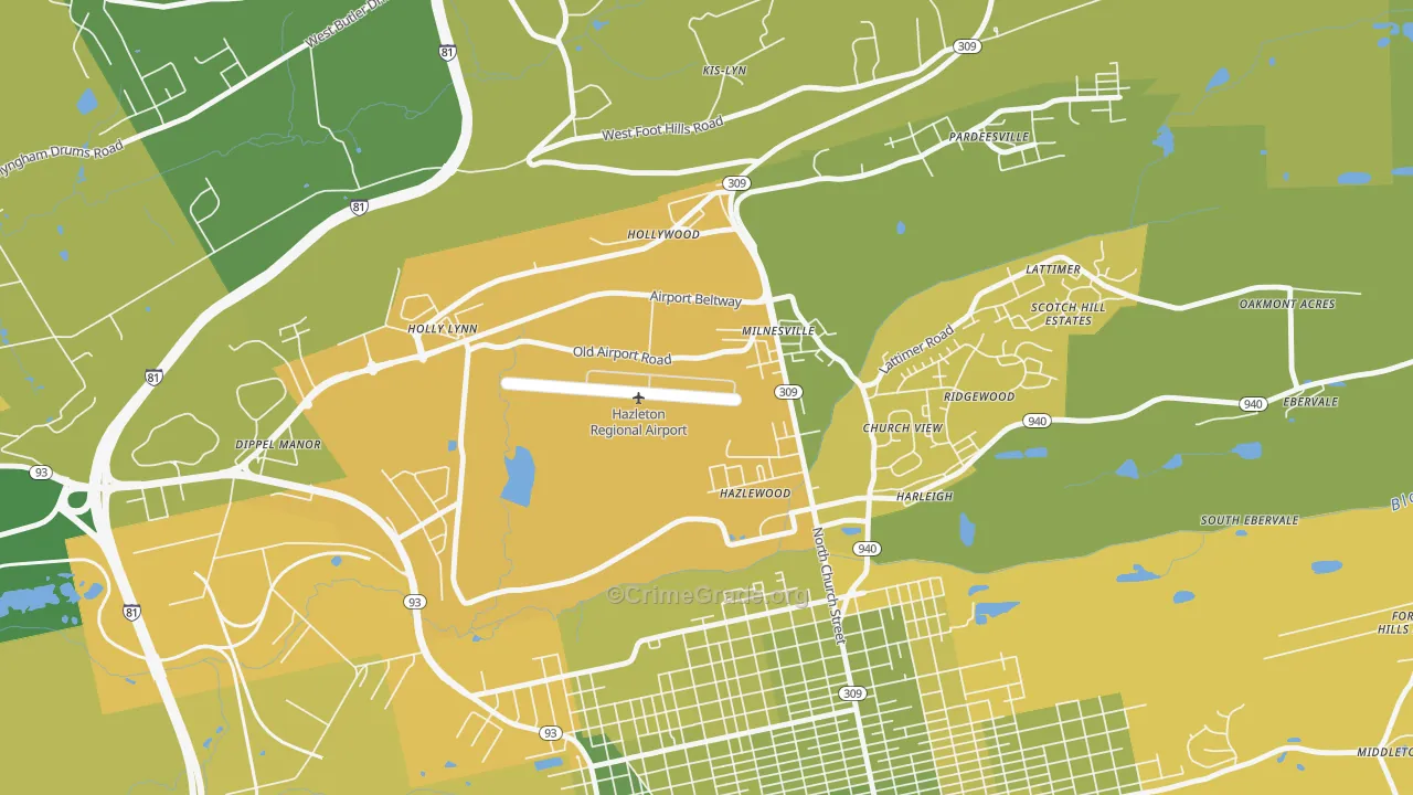 Milnesville, PA Map of Vehicle Theft Rates