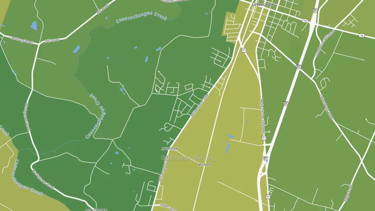 Milnor, PA Map of Vehicle Theft Rates