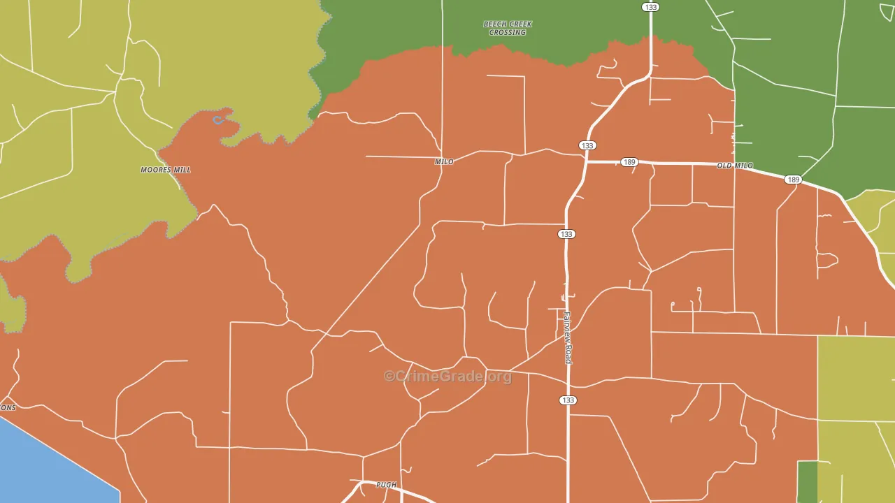 Milo, AR Map of Vehicle Theft Rates