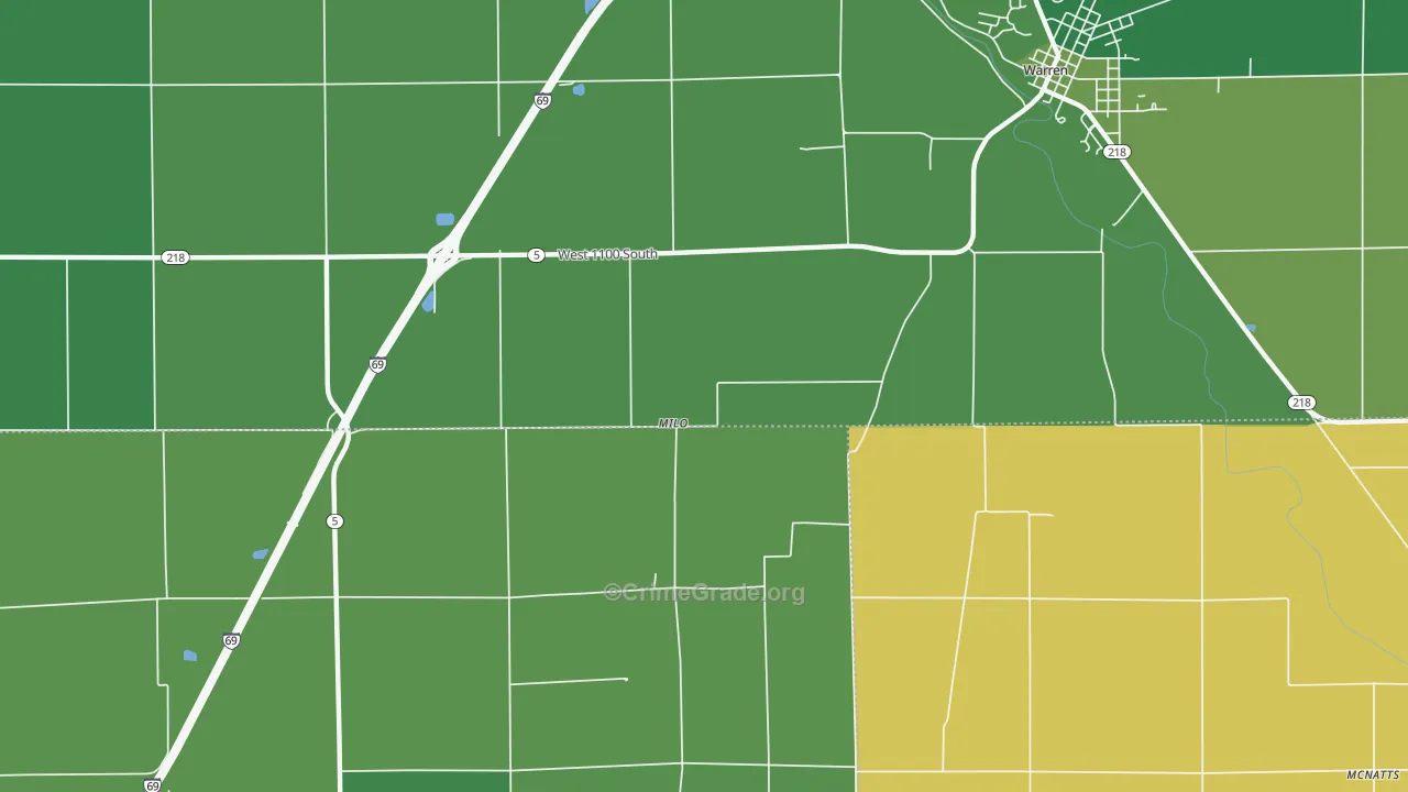 Milo, IN Map of Vehicle Theft Rates