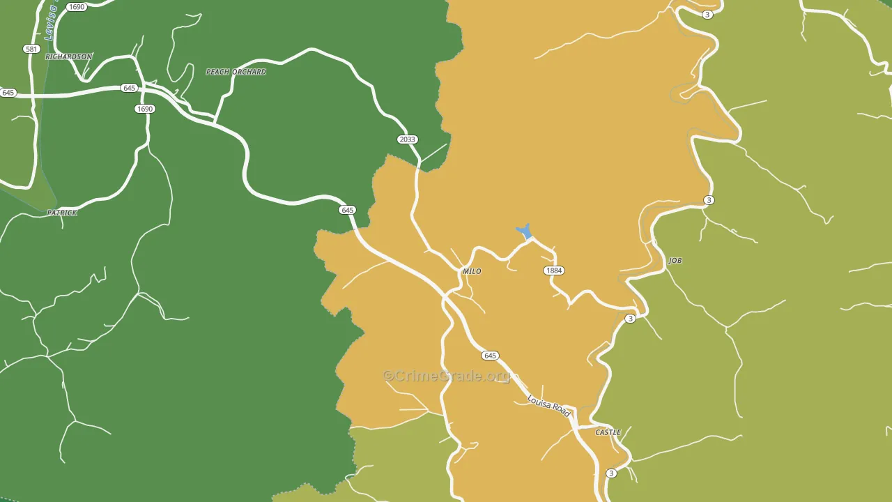 Milo, KY Map of Vehicle Theft Rates