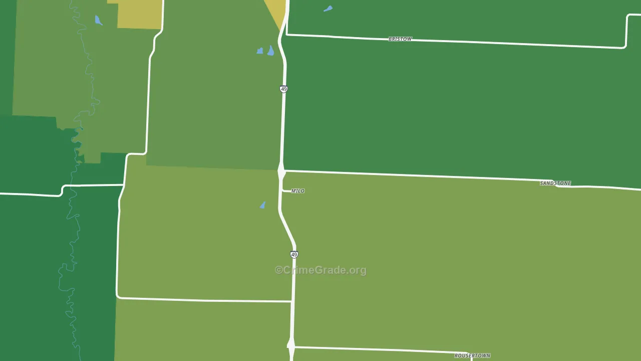 Milo, MO Map of Vehicle Theft Rates