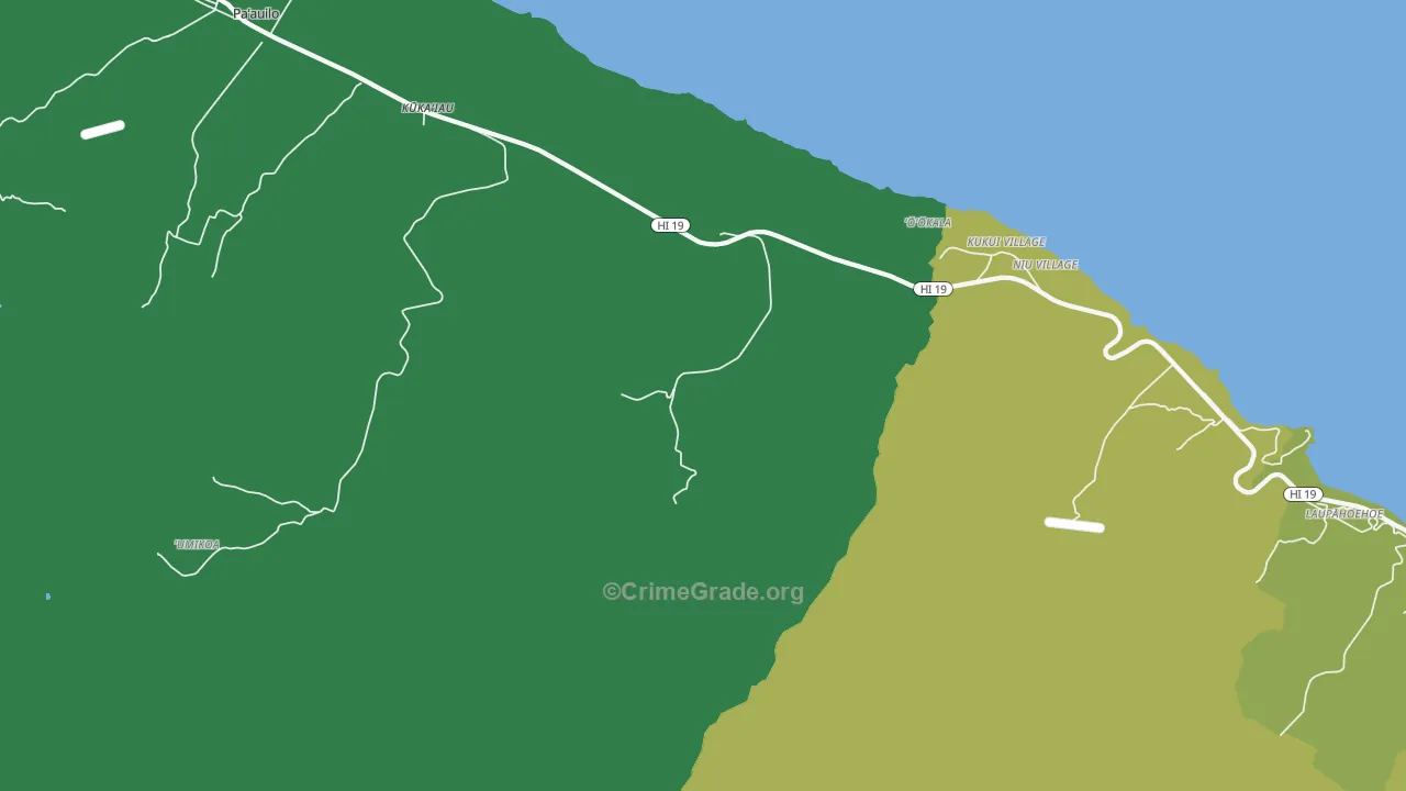 Milo Village, HI Map of Vehicle Theft Rates