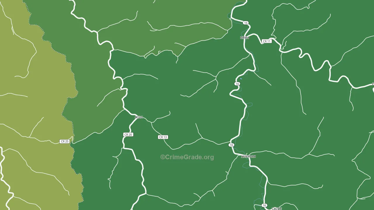 Milo, WV Map of Vehicle Theft Rates