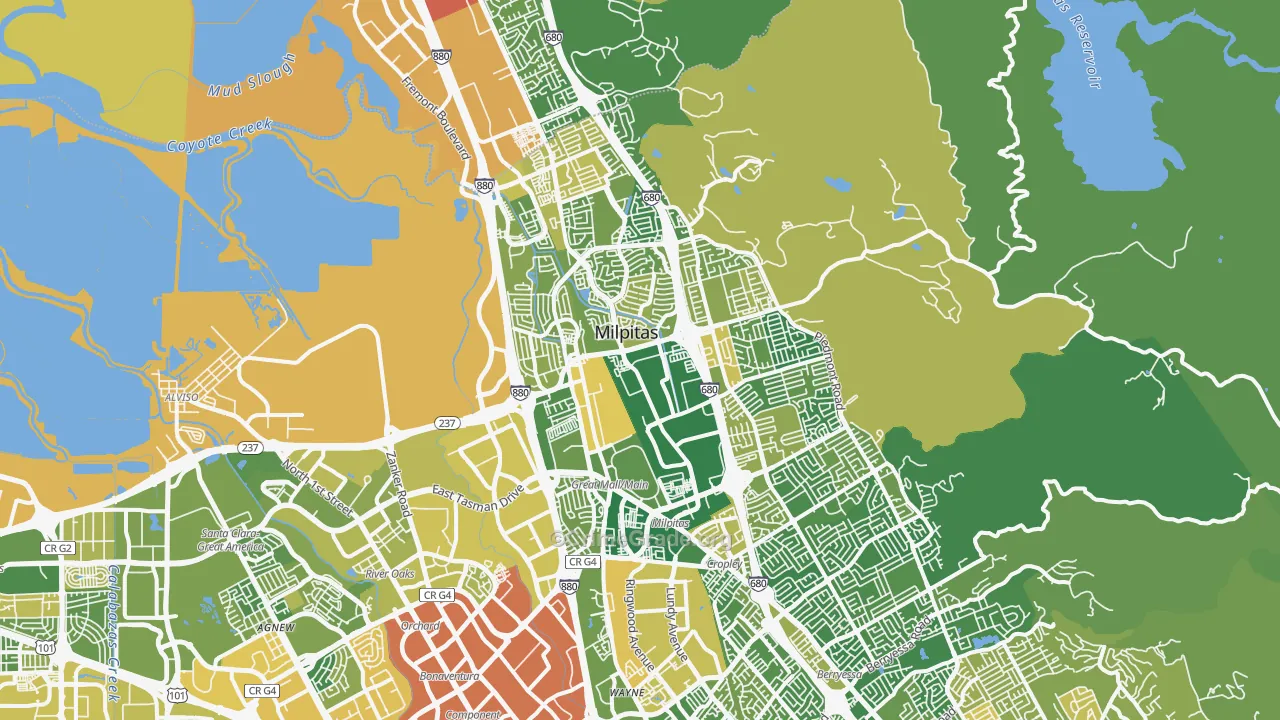 Milpitas, CA Map of Vehicle Theft Rates