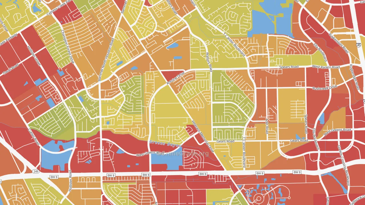 Milroy Farms, Houston, TX Map of Vehicle Theft Rates