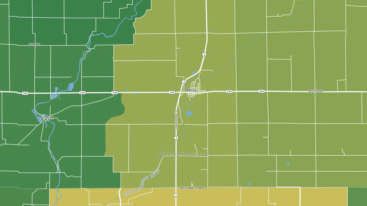 Milroy, IN Map of Vehicle Theft Rates