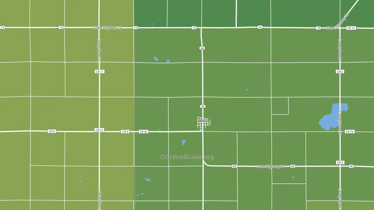 Milroy, MN Map of Vehicle Theft Rates