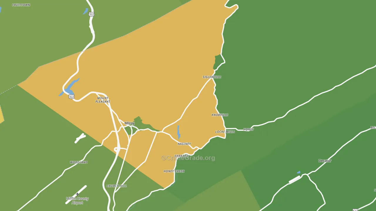 Milroy, PA Map of Vehicle Theft Rates
