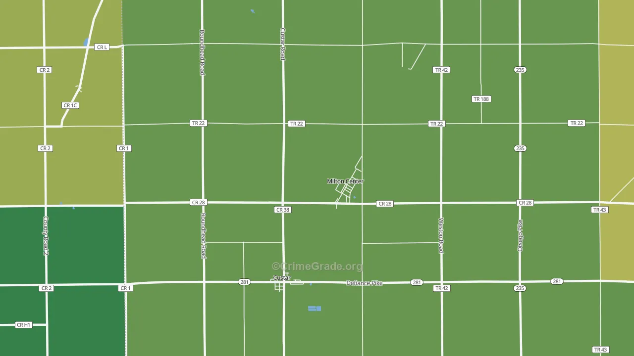 Milton Center, OH Map of Vehicle Theft Rates