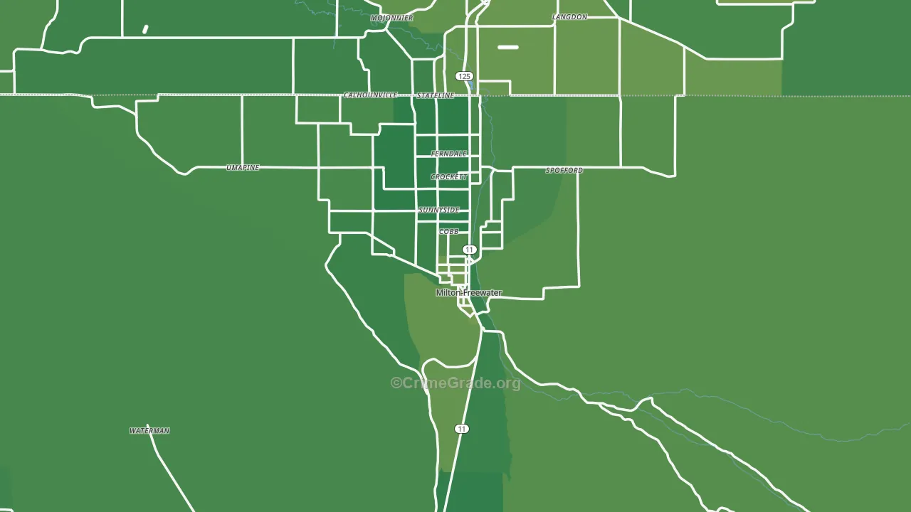 Milton-Freewater, OR Map of Vehicle Theft Rates