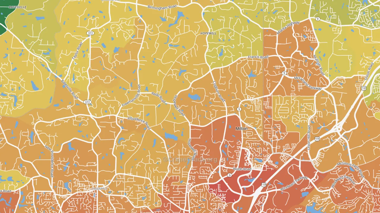 Milton, GA Map of Vehicle Theft Rates