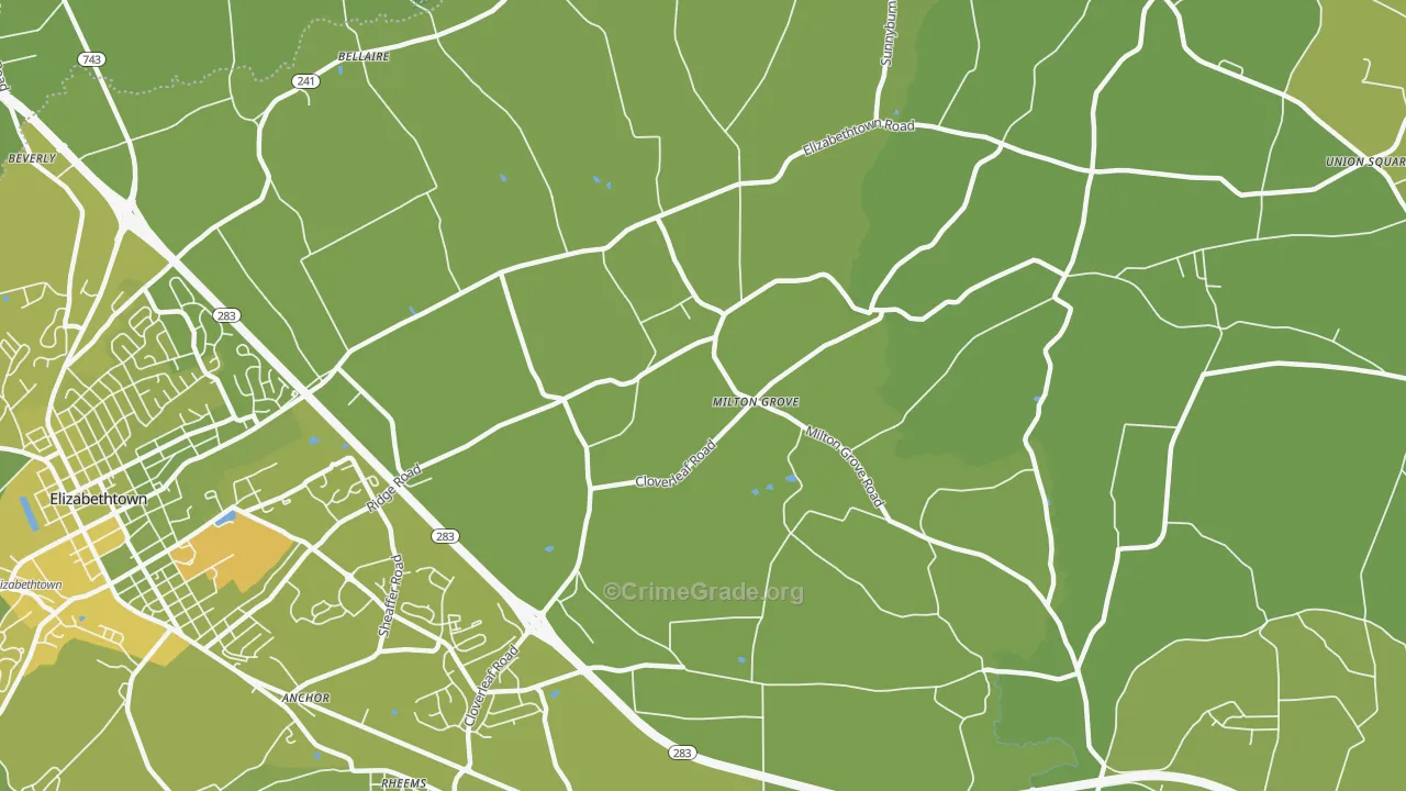 Milton Grove, PA Map of Vehicle Theft Rates