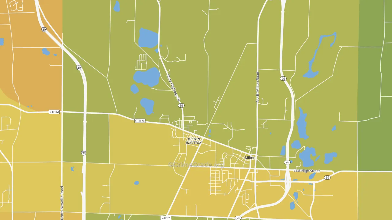 Milton Junction, WI Map of Vehicle Theft Rates