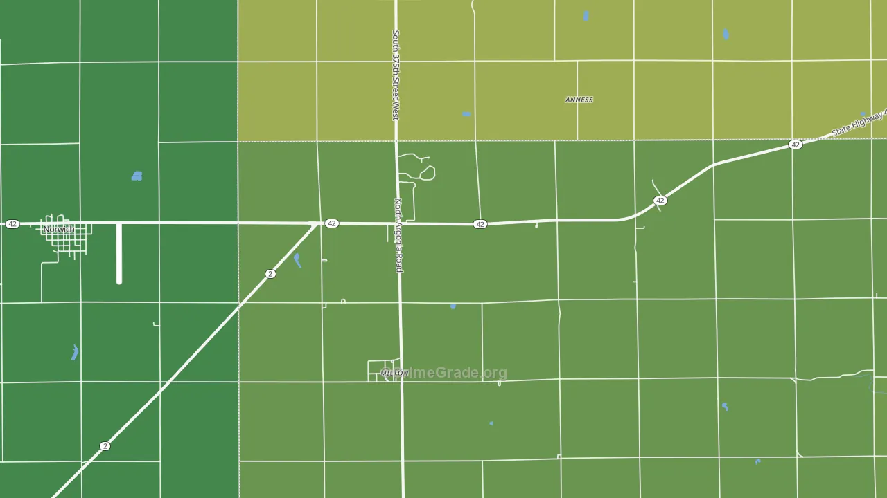 Milton, KS Map of Vehicle Theft Rates
