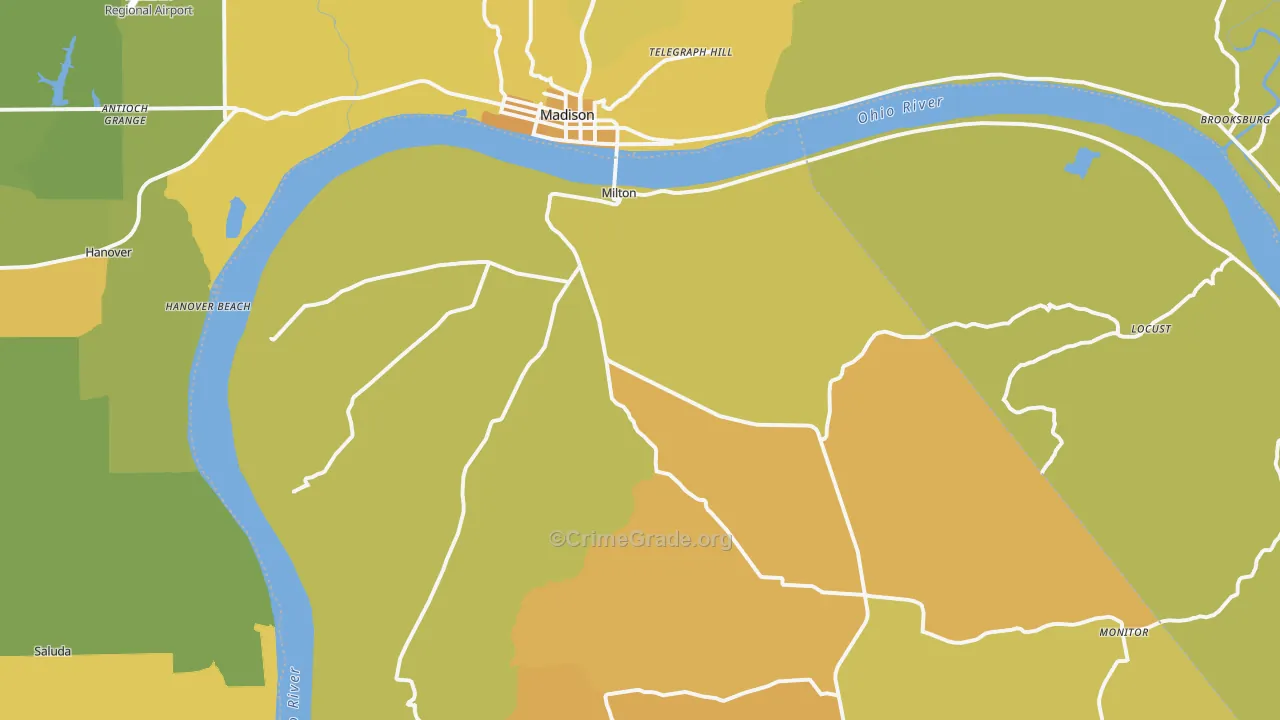 Milton, KY Map of Vehicle Theft Rates