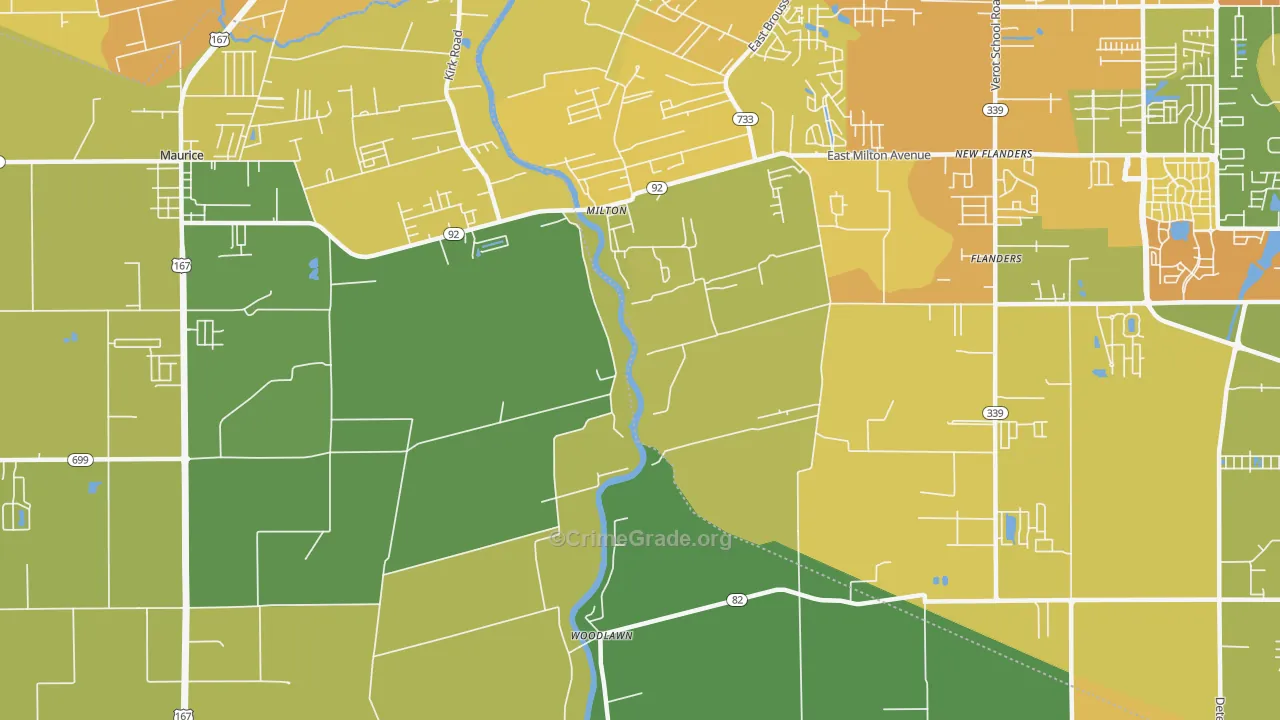 Milton, LA Map of Vehicle Theft Rates