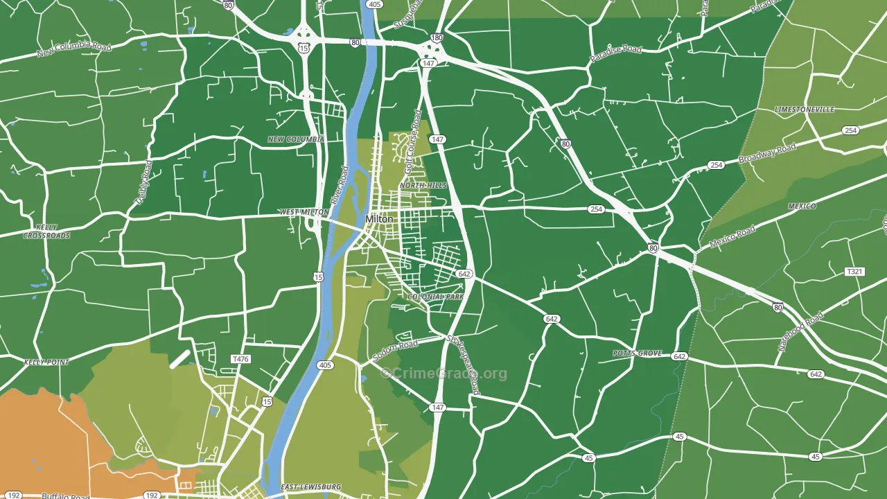 Milton, PA Map of Vehicle Theft Rates