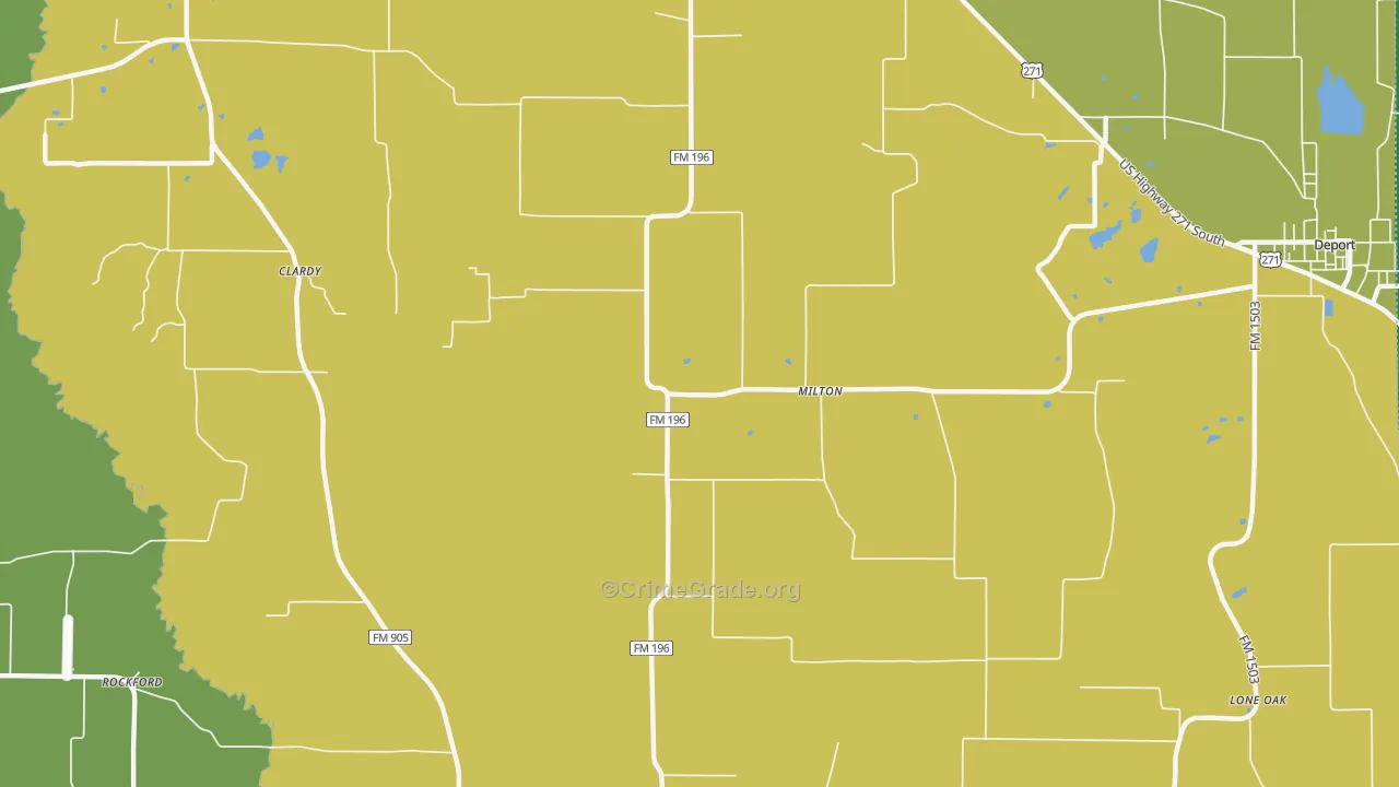 Milton, TX Map of Vehicle Theft Rates