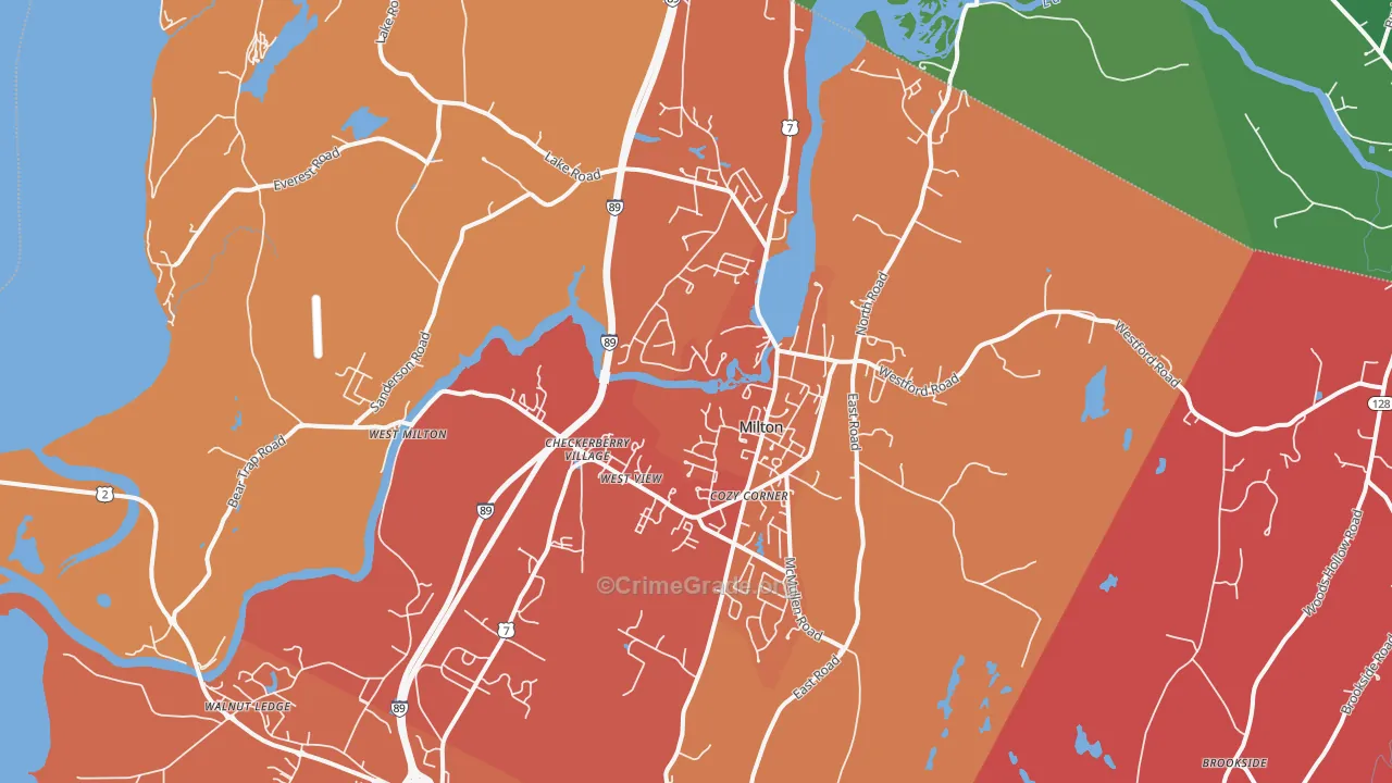 Milton, VT Map of Vehicle Theft Rates
