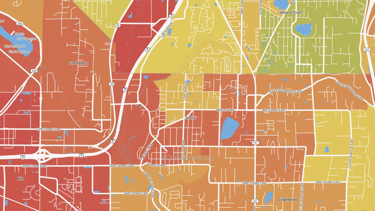 Milton, WA Map of Vehicle Theft Rates