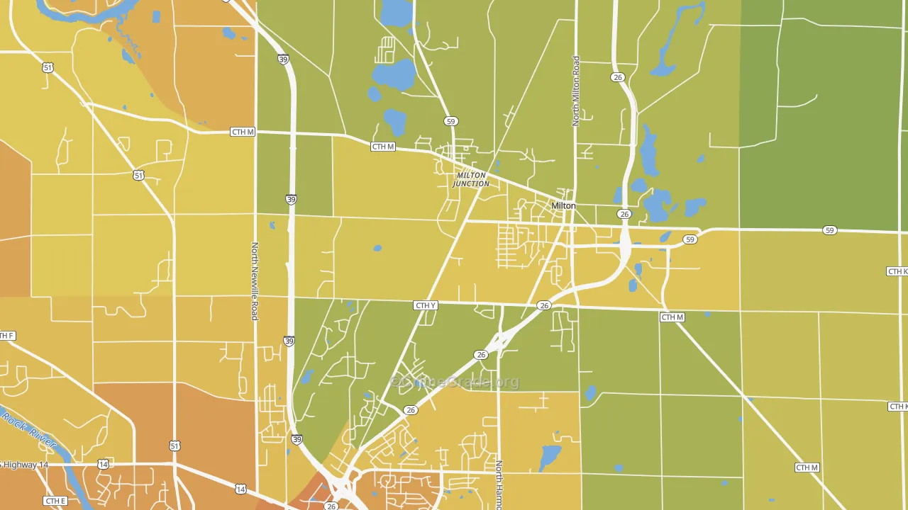 Milton, WI Map of Vehicle Theft Rates