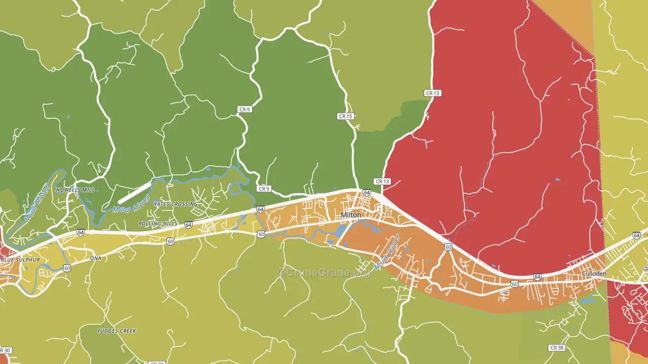Milton, WV Map of Vehicle Theft Rates