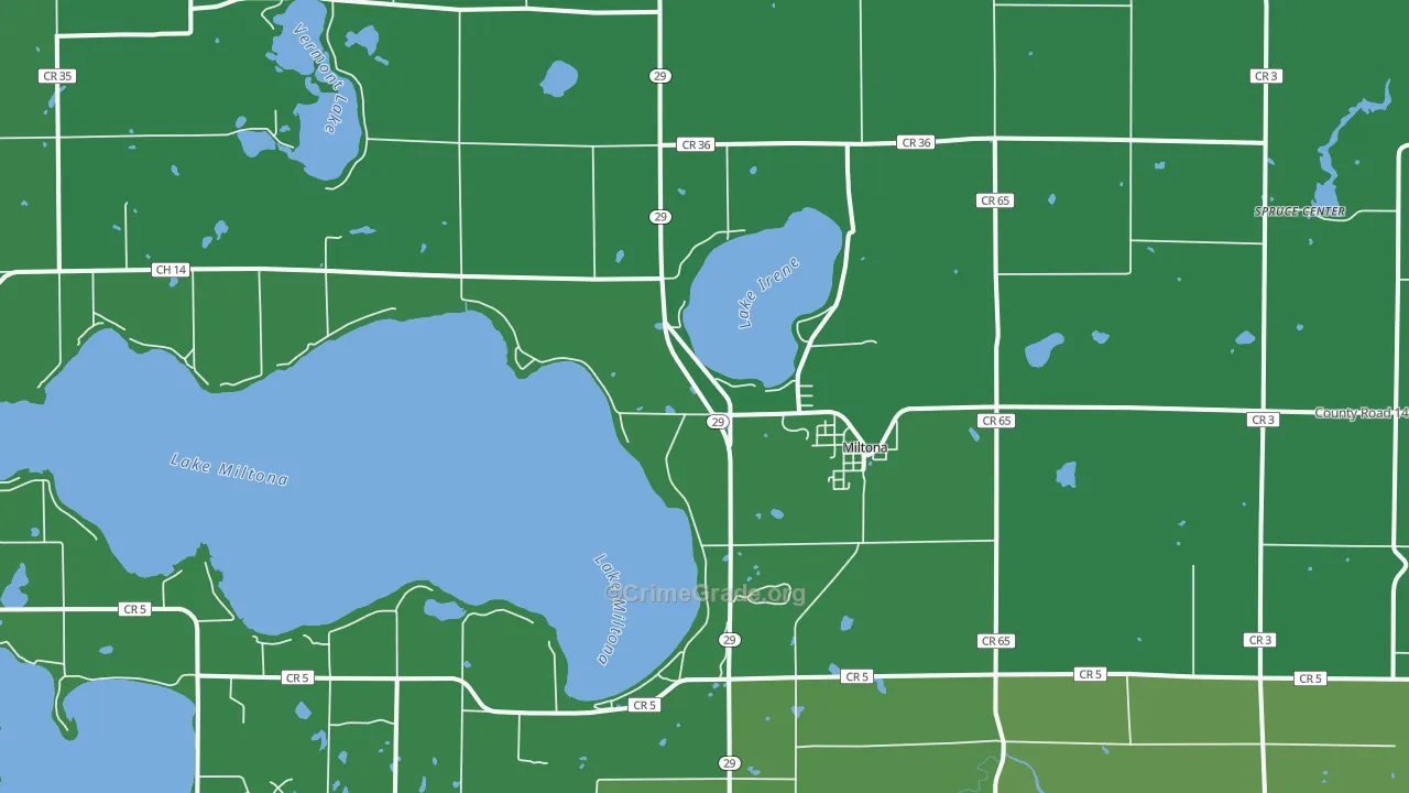 Miltona, MN Map of Vehicle Theft Rates
