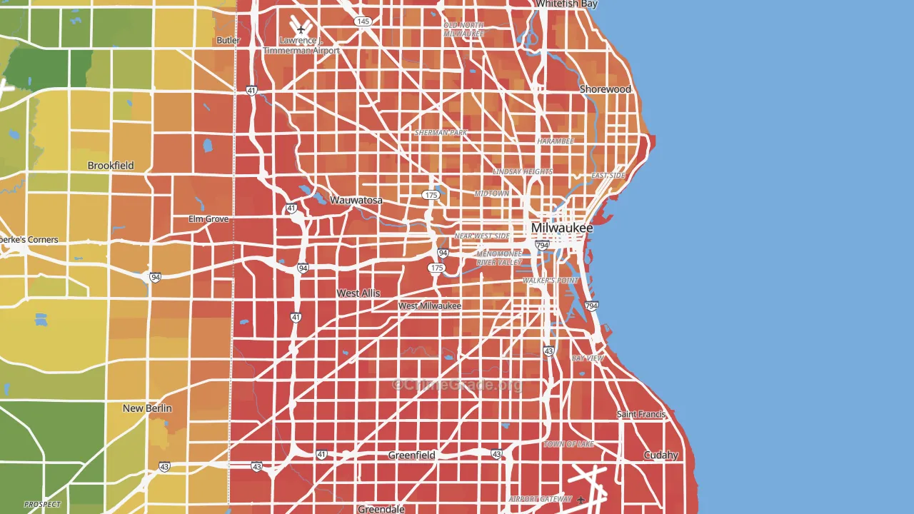 Milwaukee County, WI Map of Vehicle Theft Rates