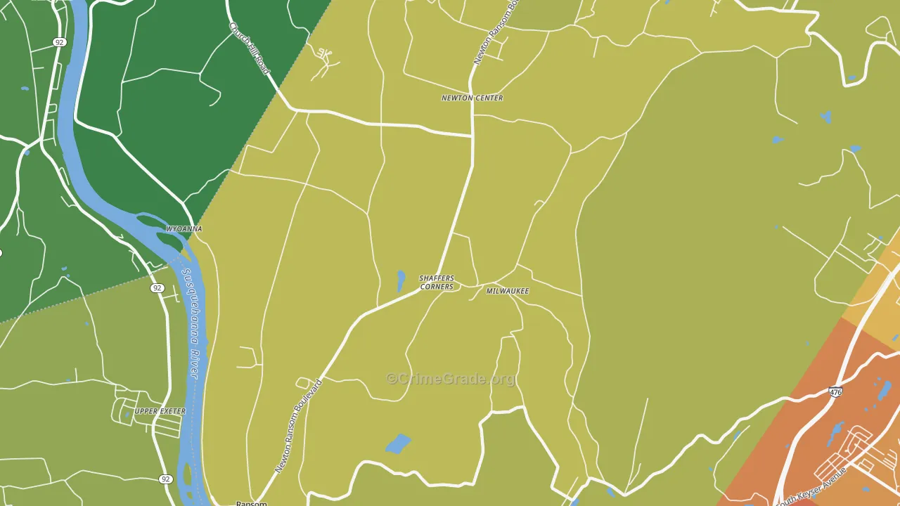 Milwaukee, PA Map of Vehicle Theft Rates