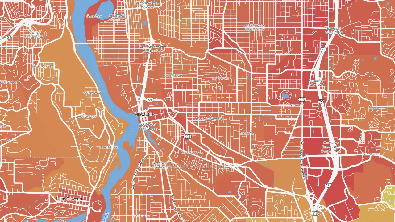 Milwaukie, OR Map of Vehicle Theft Rates
