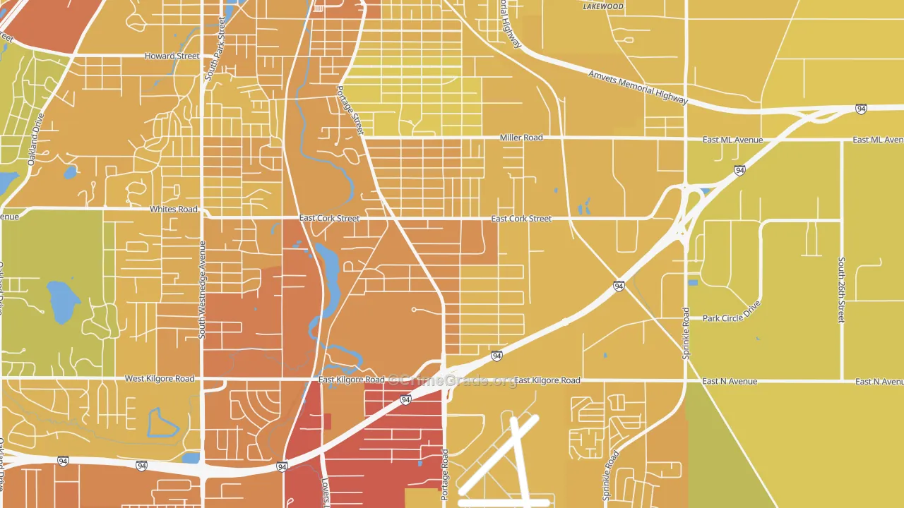 Milwood, Kalamazoo, MI Map of Vehicle Theft Rates