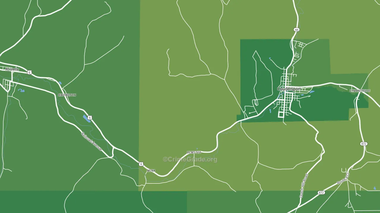Mina, PA Map of Vehicle Theft Rates