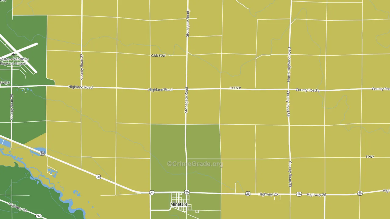 Minatare, NE Map of Vehicle Theft Rates