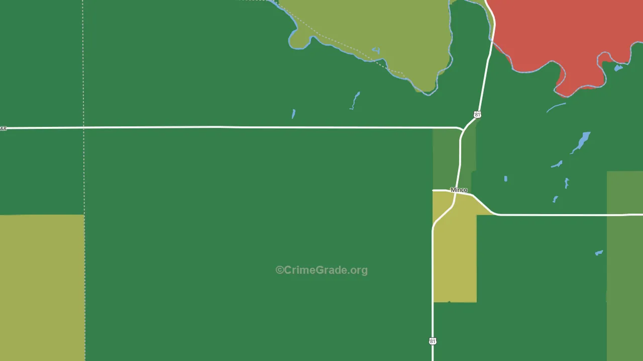 Minco, OK Map of Vehicle Theft Rates