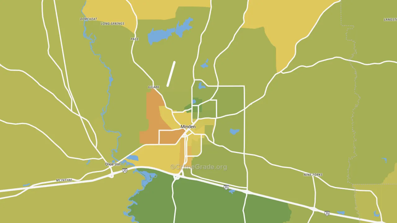Minden, LA Map of Vehicle Theft Rates