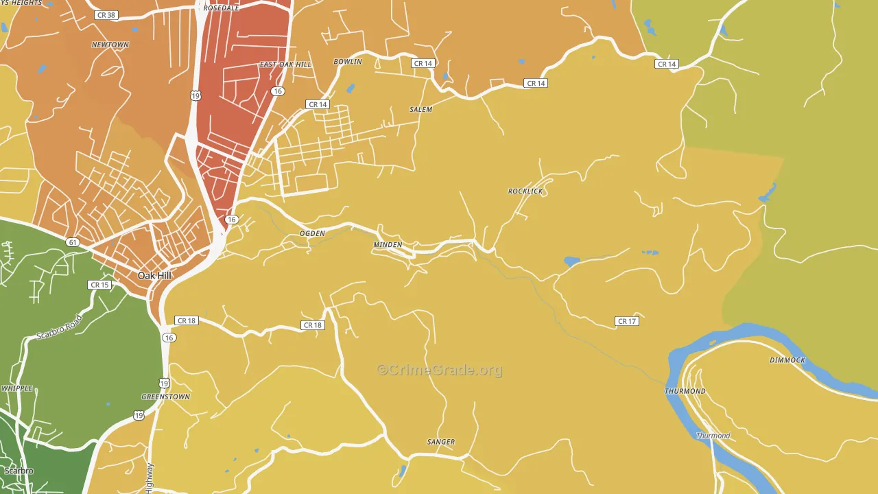 Minden, WV Map of Vehicle Theft Rates