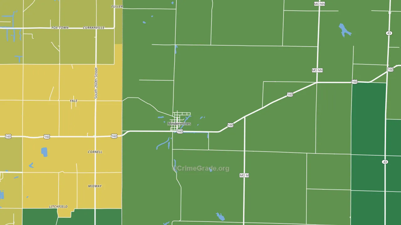 Mindenmines, MO Map of Vehicle Theft Rates
