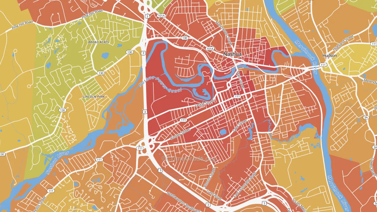 Mine Falls Park, Nashua, NH Map of Vehicle Theft Rates