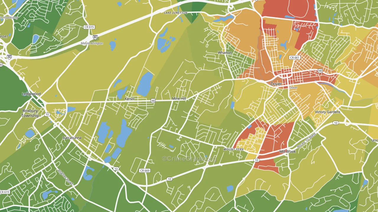 Mine Hill, NJ Map of Vehicle Theft Rates