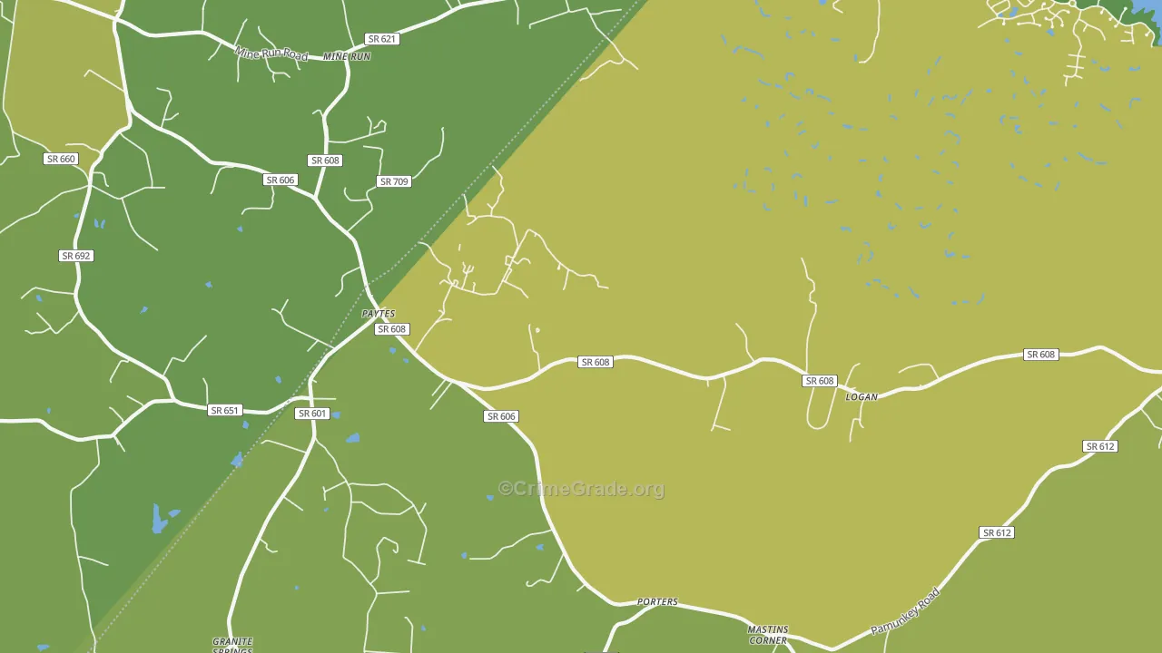 Mine Run, VA Map of Vehicle Theft Rates