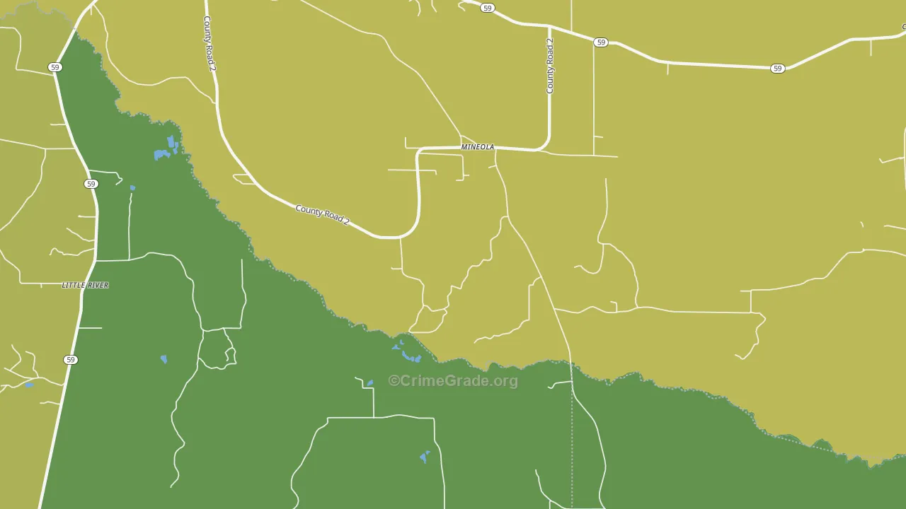 Mineola, AL Map of Vehicle Theft Rates