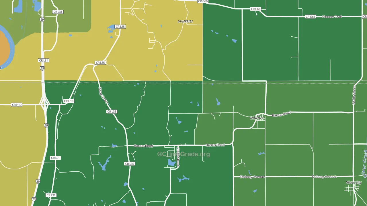 Mineola, IA Map of Vehicle Theft Rates