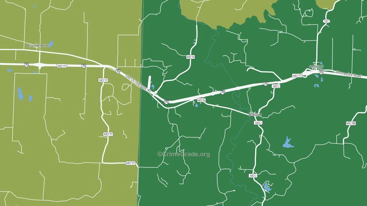 Mineola, MO Map of Vehicle Theft Rates