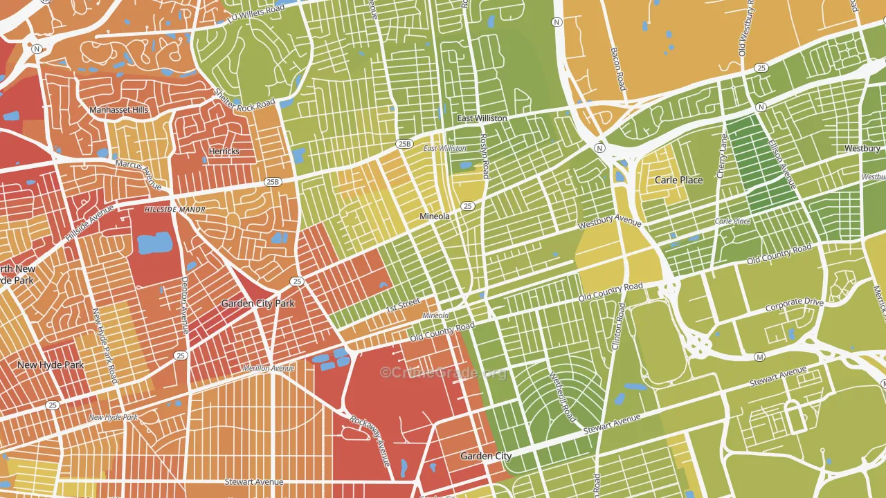 Mineola, NY Map of Vehicle Theft Rates